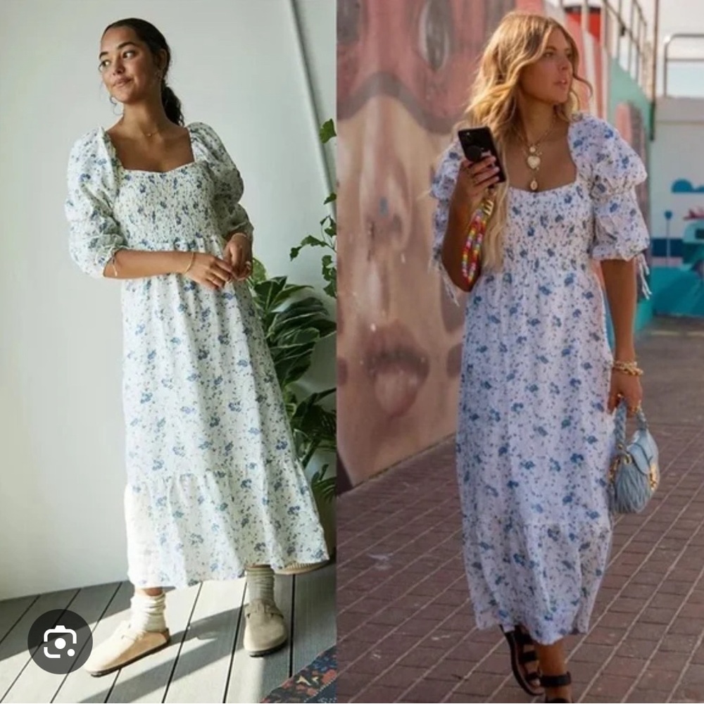 Faithfull the Brand Blue and White Floral Midi Dress